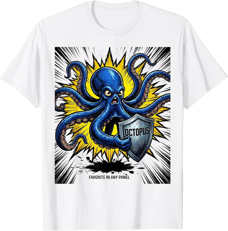 Men's Octopus, Favorite In Any Panel Comic Book Ocean Wildlife Fan T-Shirt - White