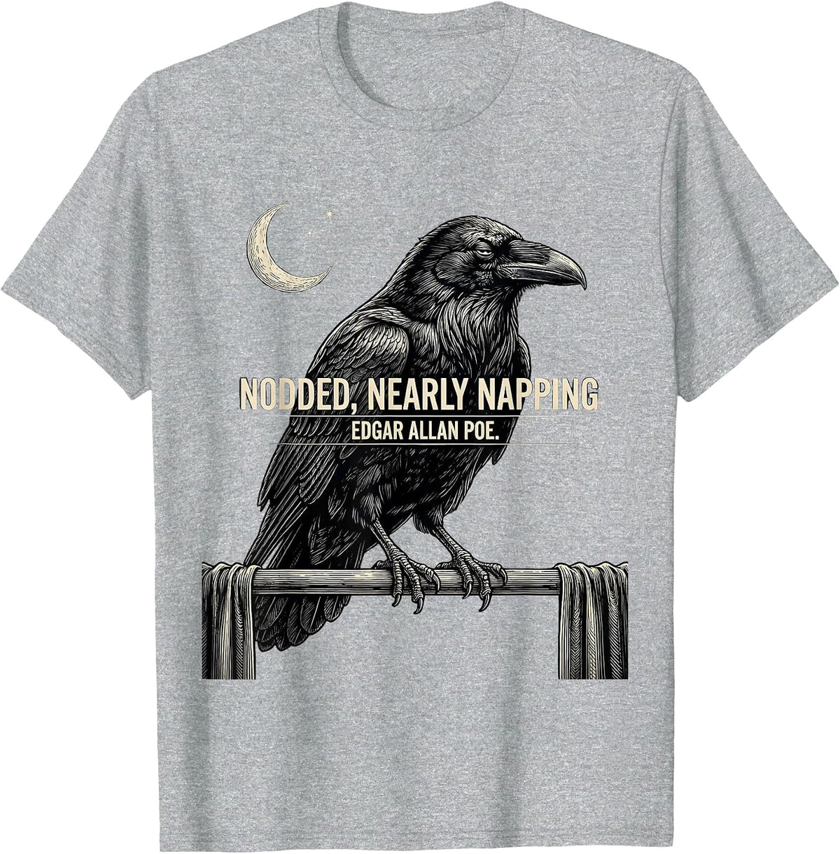 Men's Nodded Nearly Napping Edgar Allan Poe Gothic Literature Fan T-Shirt - Heather Grey