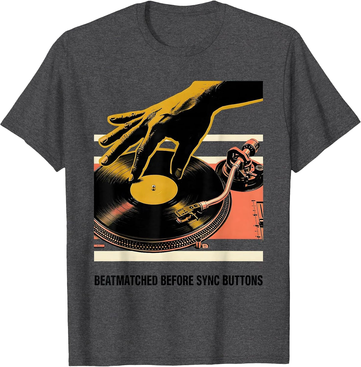 Beatmatched Before Sync Buttons Funny DJ Gift Retro T-Shirt - Dark Heather Grey