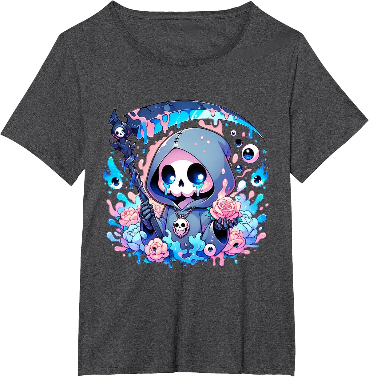 Cute Kawaii Pastel Goth Reaper T-Shirt - Dark Heather Grey