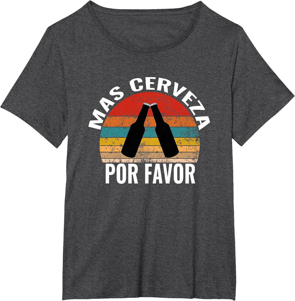 Mas Cerveza Por Favor Funny Vintage Spanish Beer Lover T-Shirt - Dark Heather Grey