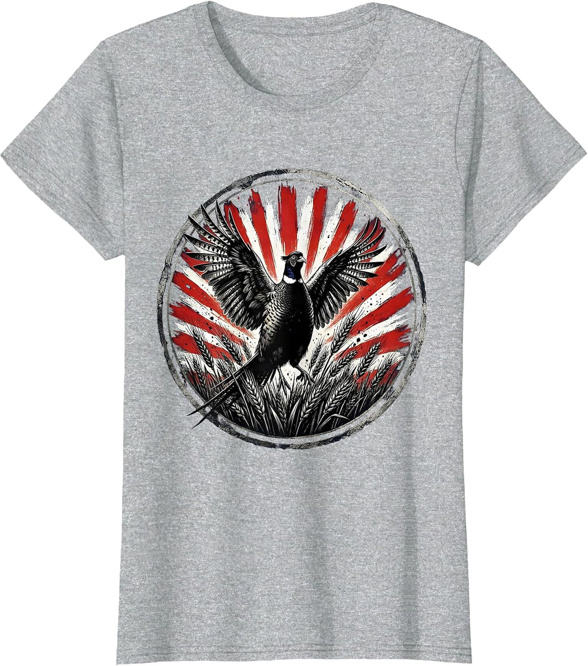 Pheasant Burst Camo Wheat Field Hunting Design T-Shirt - Heather Grey