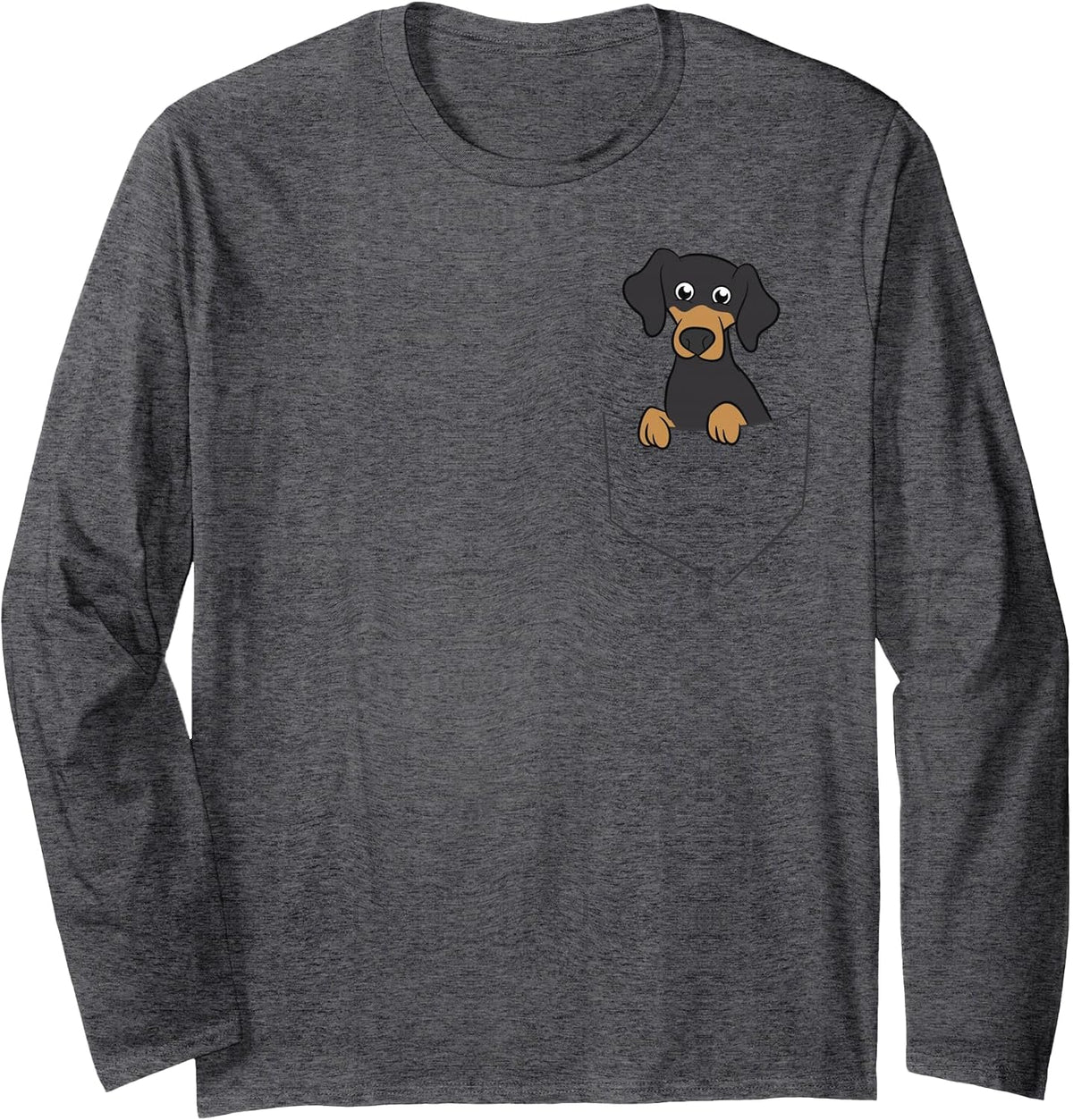 Cute Dachshund in Pocket Dachshund Owner Long Sleeve T-Shirt - Adult Unisex Dark Heather Grey