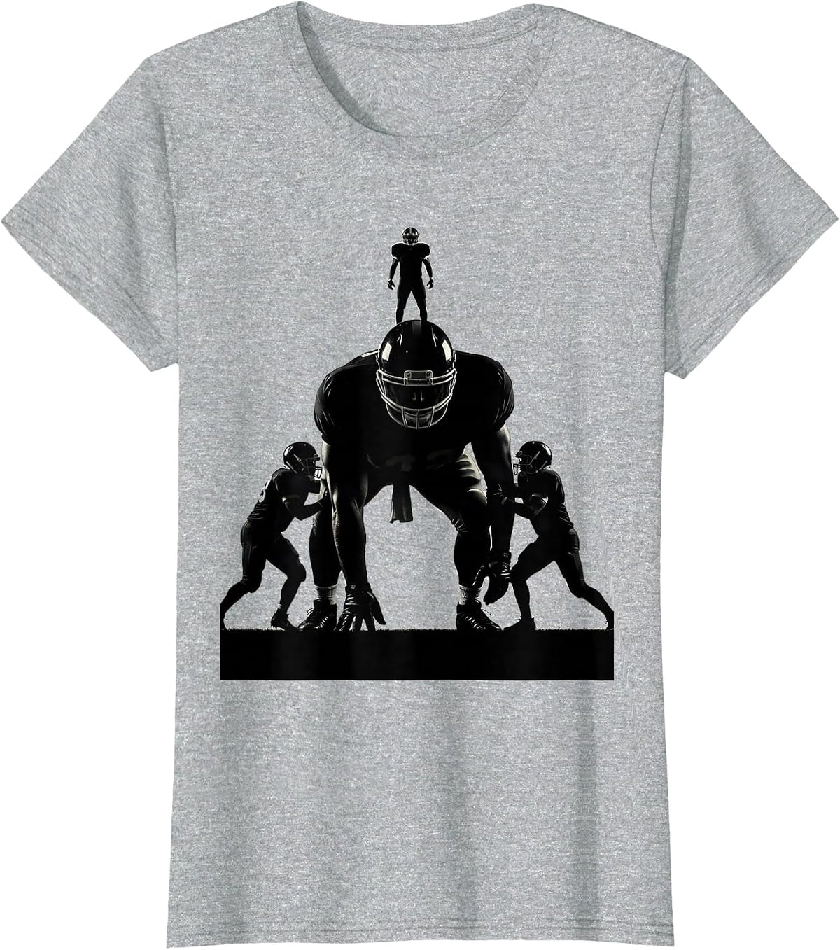 Women's Lineman Silhouette Football Fan Humor Casual Wear T-Shirt - Heather Grey