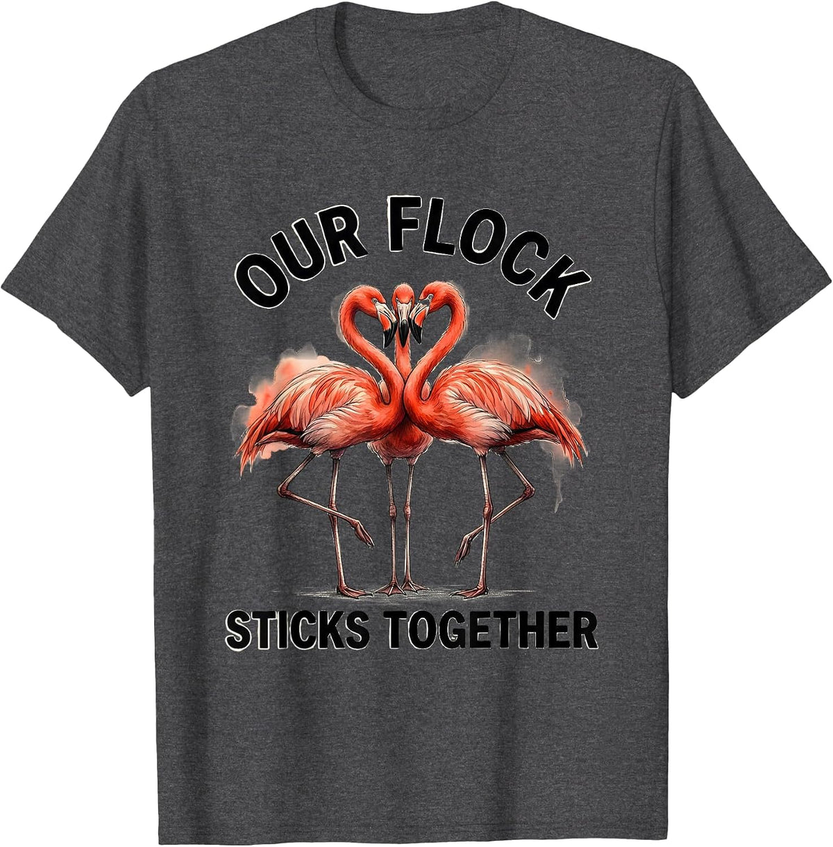 Men's Our Flock Sticks Together Watercolor Flamingo Family T-Shirt - Dark Heather Grey