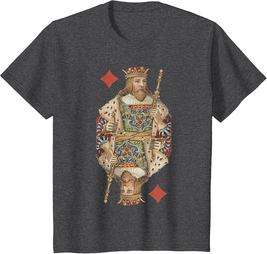 King of Diamonds Antique Art Nouveau Playing Card Art T-Shirt, Youth, Dark Heather Grey, 2T - As Pictured