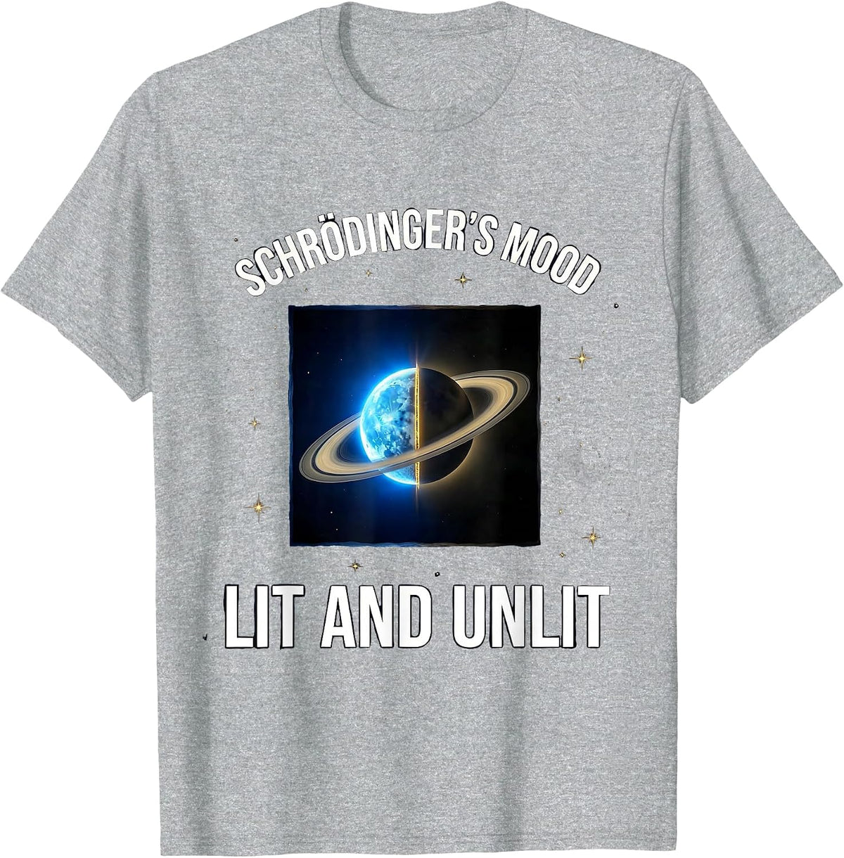 Men's Schrödinger's Mood Lit And Unlit Cosmic Quantum Physics T-Shirt - Heather Grey