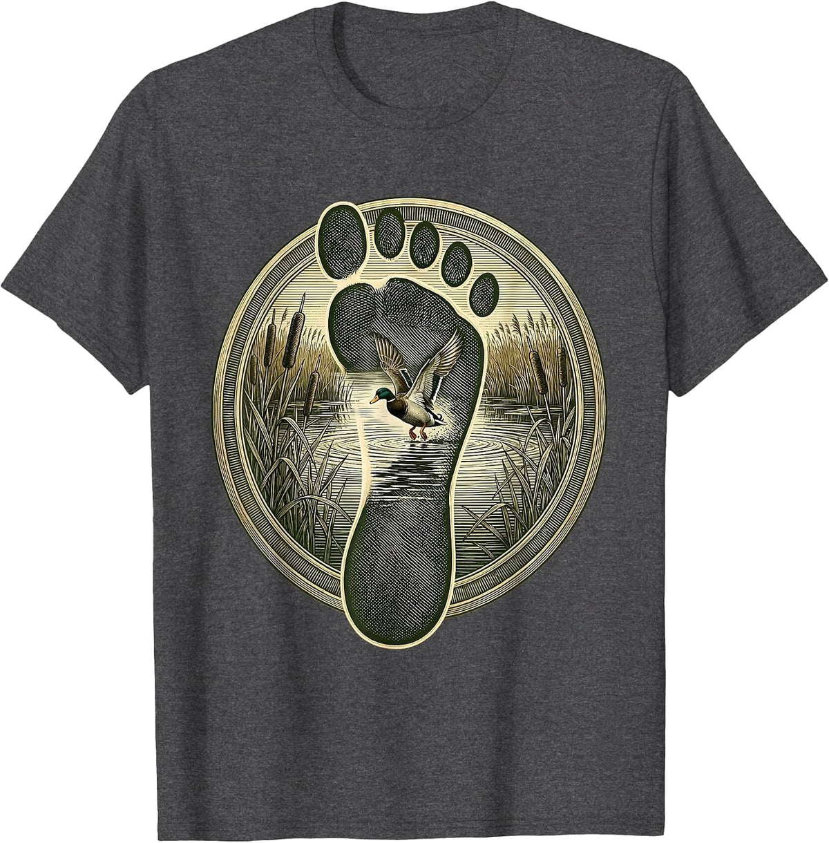 Men's Duck Camo Marsh Scene Duck Footprint Graphic T-Shirt - Dark Heather Grey