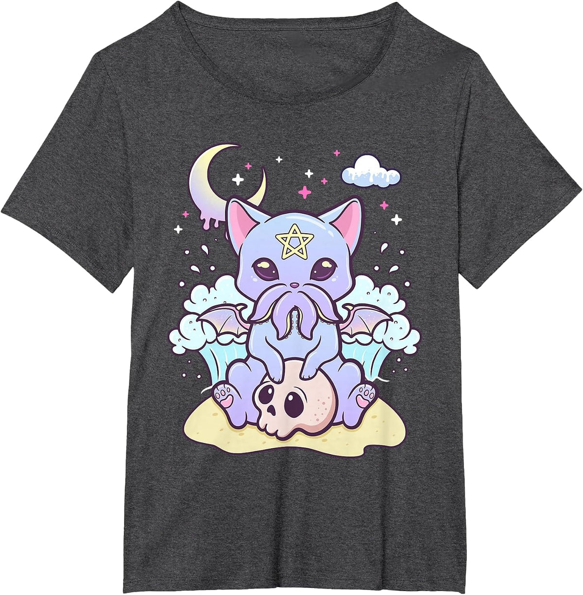 Kawaii Pastel Goth Cute Scary Creature Skull T-Shirt - Dark Heather Grey