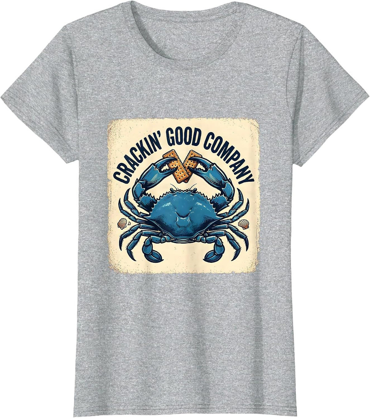 Crackin Good Company Rubber Stamp Crab Seafood Boil Humor T-Shirt - Heather Grey