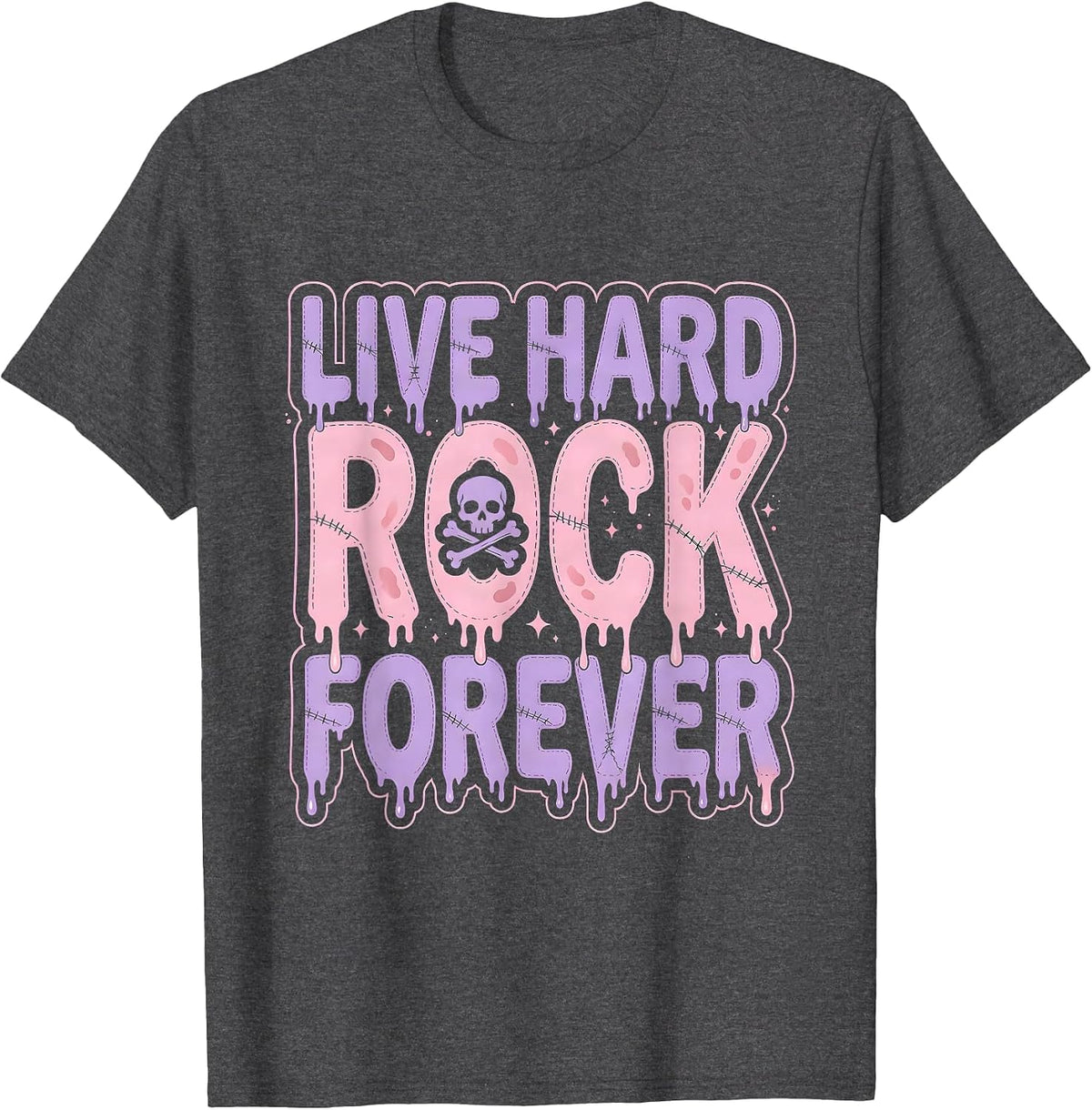 Live Hard Rock Forever Vintage Band Design T-Shirt - Dark Heather Grey