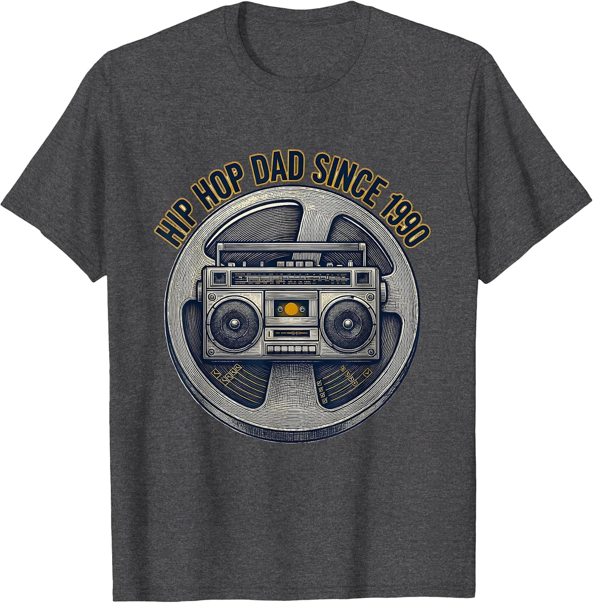 Hip Hop Dad Since 1990 Retro Cassette Graffiti Rap T-Shirt - Dark Heather Grey