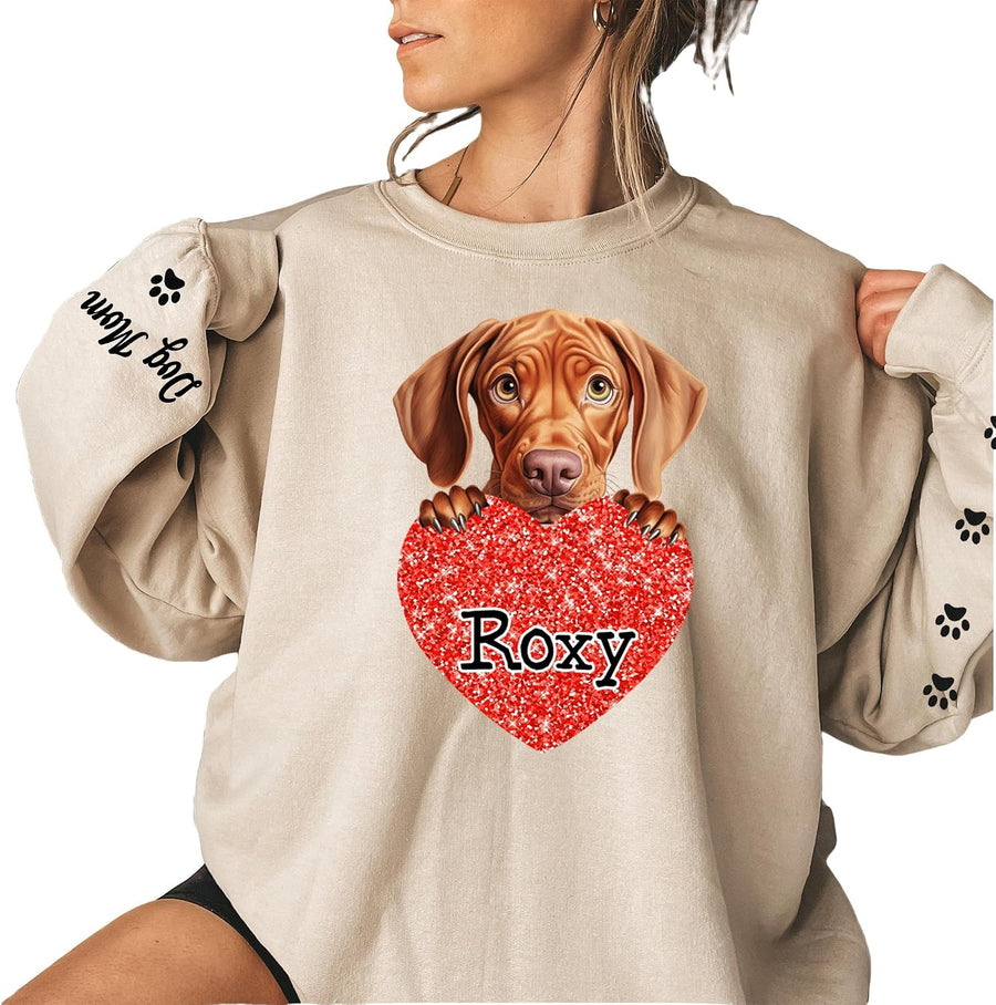 LOVELYPOD Personalized Dog Lover Gifts, Glitter Sweatshirt For Women, Dog Mama Shirts For Women - Vizsla