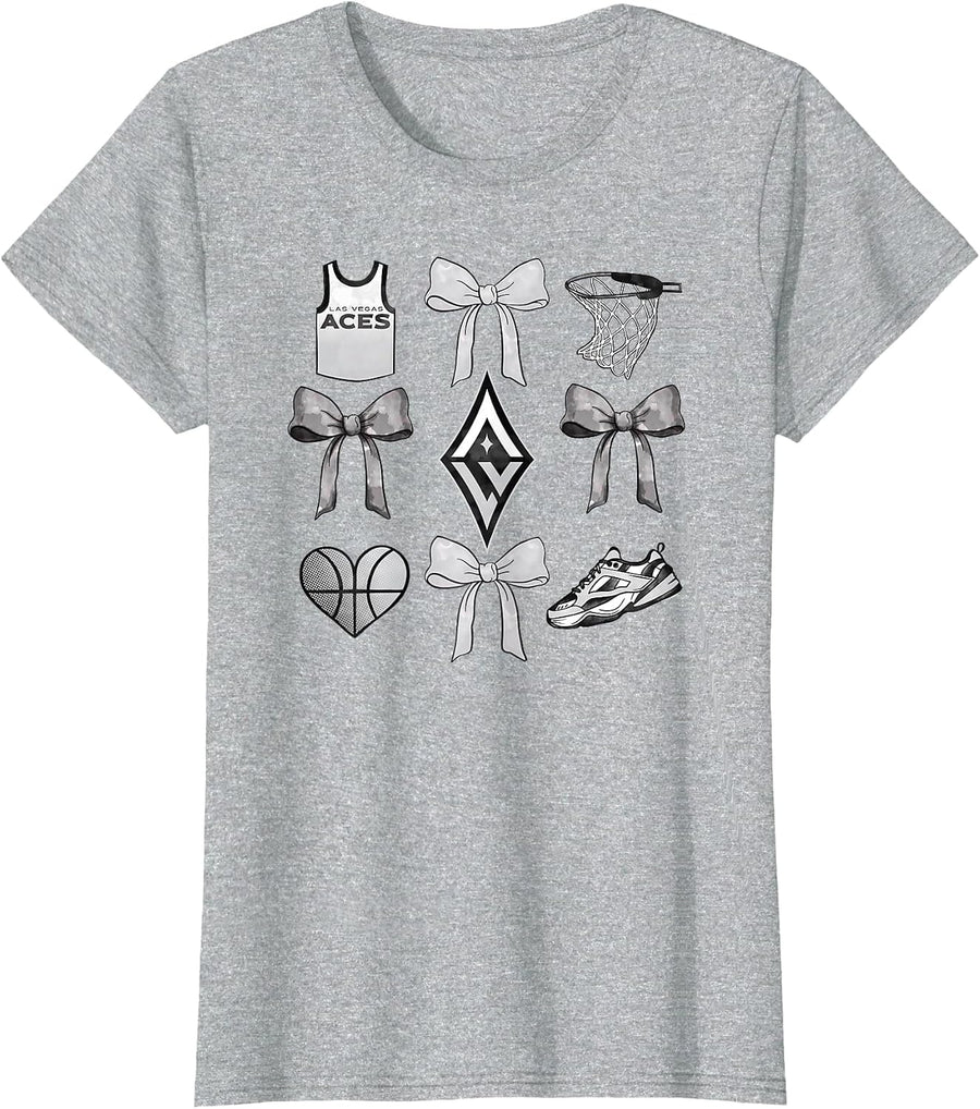 WNBA Las Vegas Aces Bow Grid T-Shirt - Heather Grey