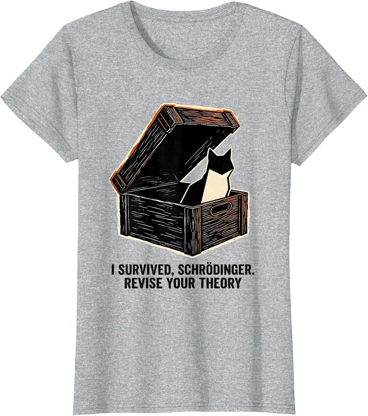 Women's I Survived, Schrödinger. Revise Your Theory Science Teacher T-Shirt - Heather Grey