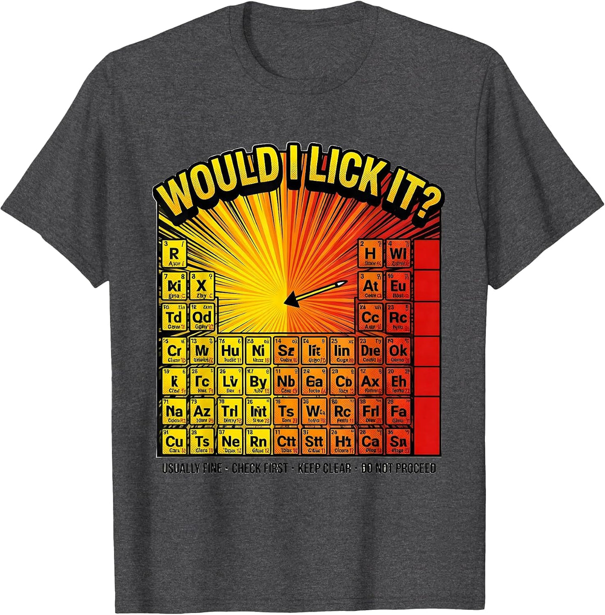 Men's Would I Lick It? Funny Periodic Table Science Teacher T-Shirt - Dark Heather Grey