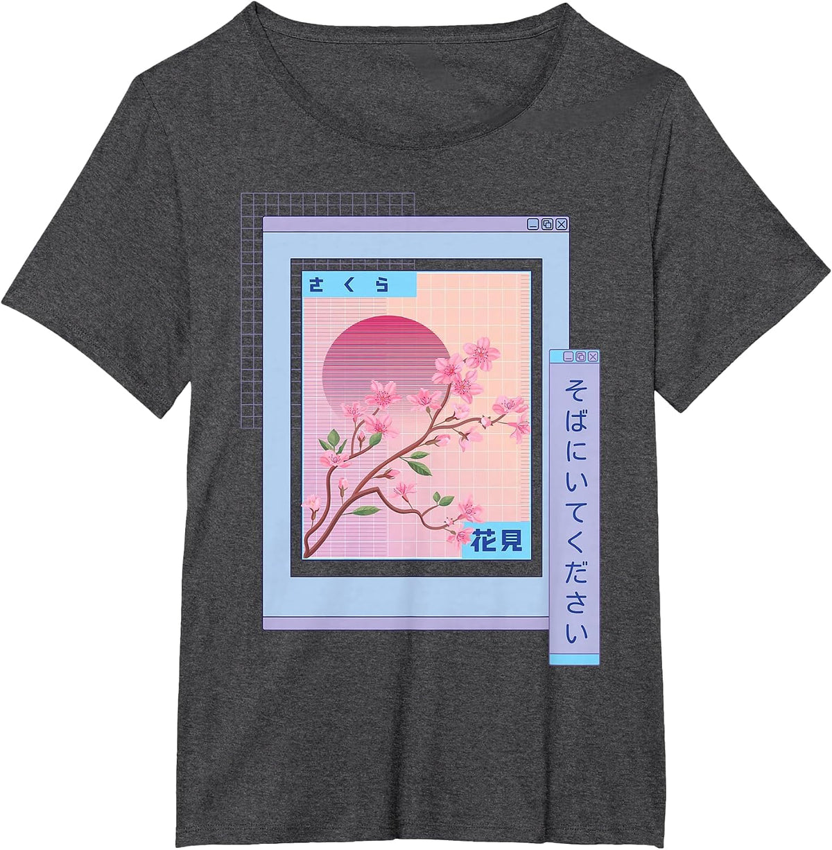 Japanese Aesthetic Sakura Flowers - Kawaii E-Girl - Browser T-Shirt - Dark Heather Grey