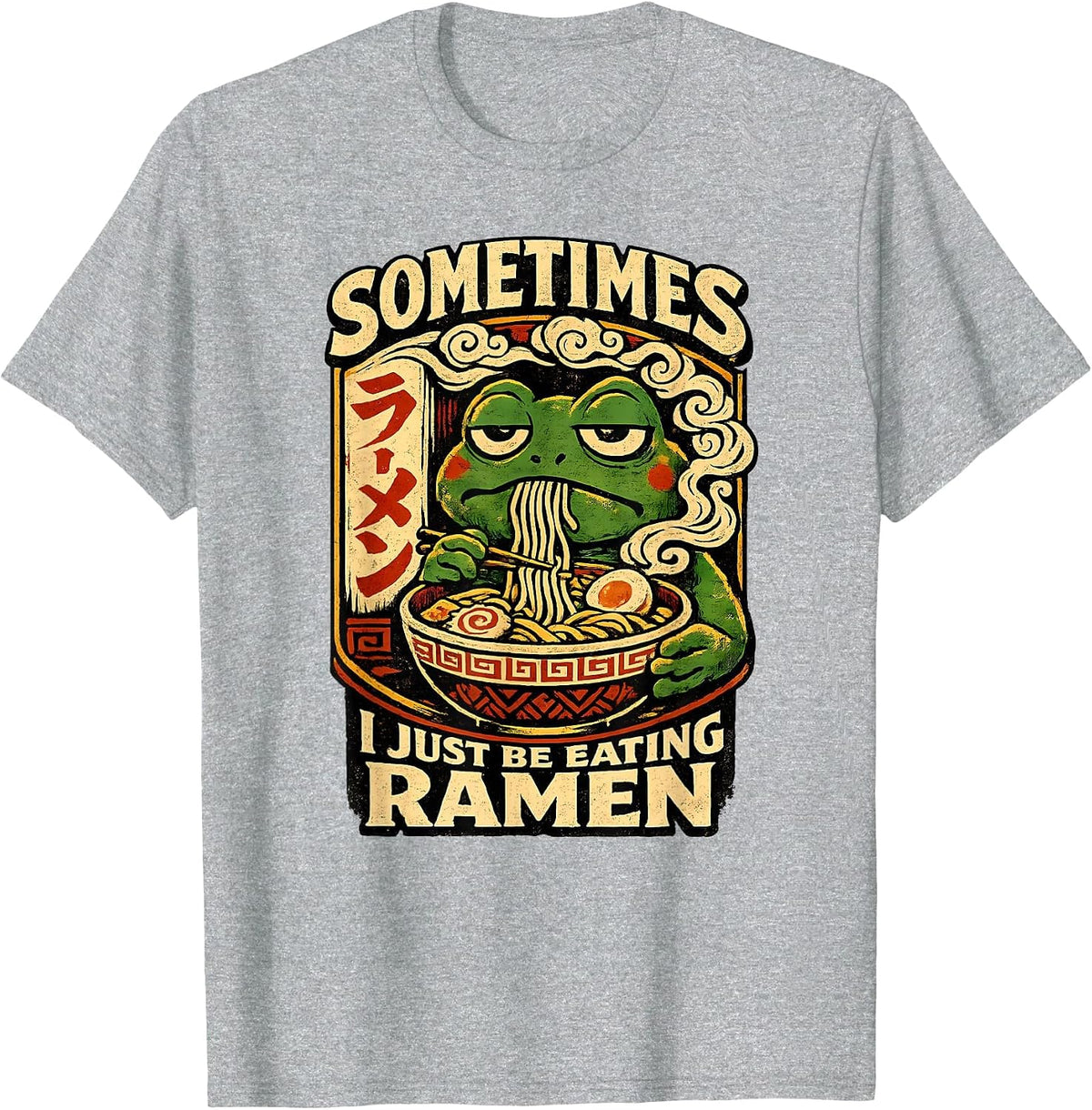 Sometimes I Just Be Eating Ramen Funny Frog Meme Anime Style T-Shirt - Heather Grey