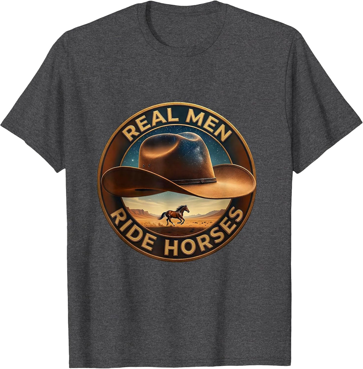 Men's Real Men Ride Horses Cowboy Graphic Design T-Shirt - Dark Heather Grey