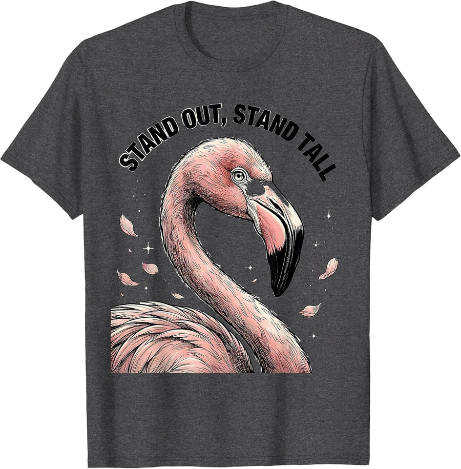 Men's Flamingo Stand Out Stand Tall Graphic Design T-Shirt - Dark Heather Grey