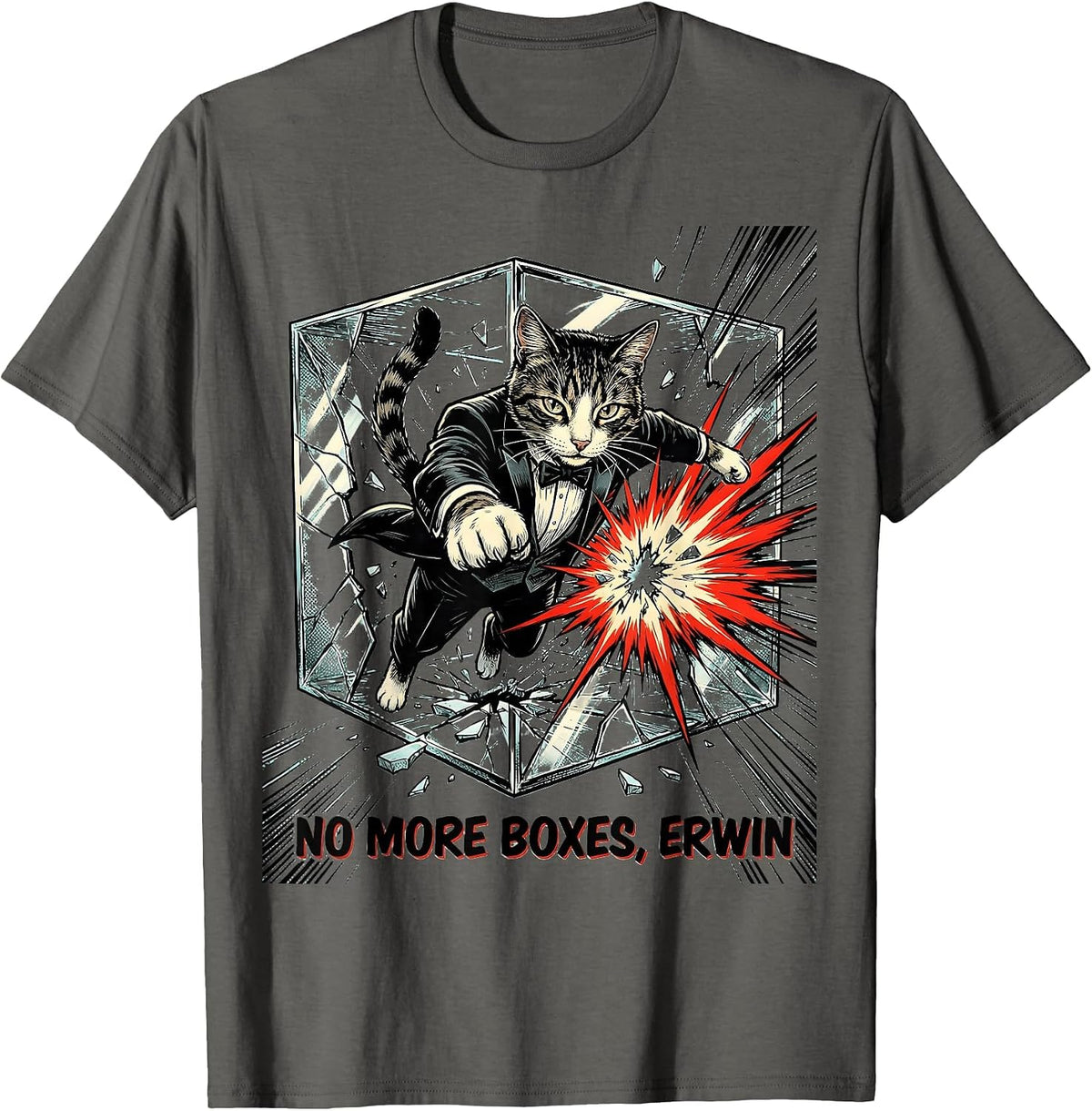 No More Boxes Erwin Comic Book Science Teacher Quantum T-Shirt - Asphalt Grey