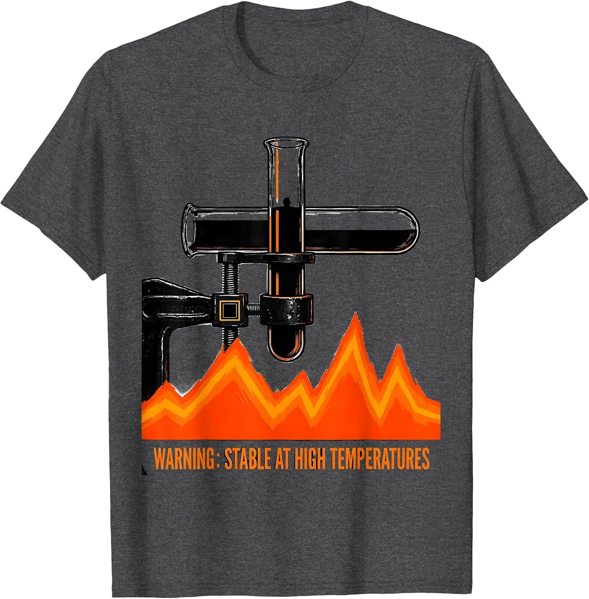 Men's Warning: Stable At High Temperatures Funny Science Teacher T-Shirt - Dark Heather Grey