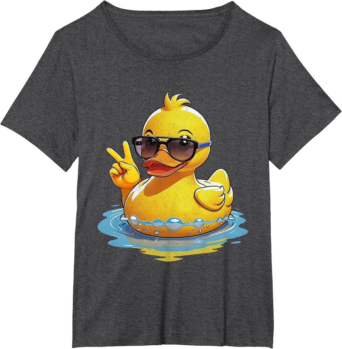 Retro Groovy Yellow Rubber Duck Peace Funny Duck Lovers T-Shirt - Dark Heather Grey
