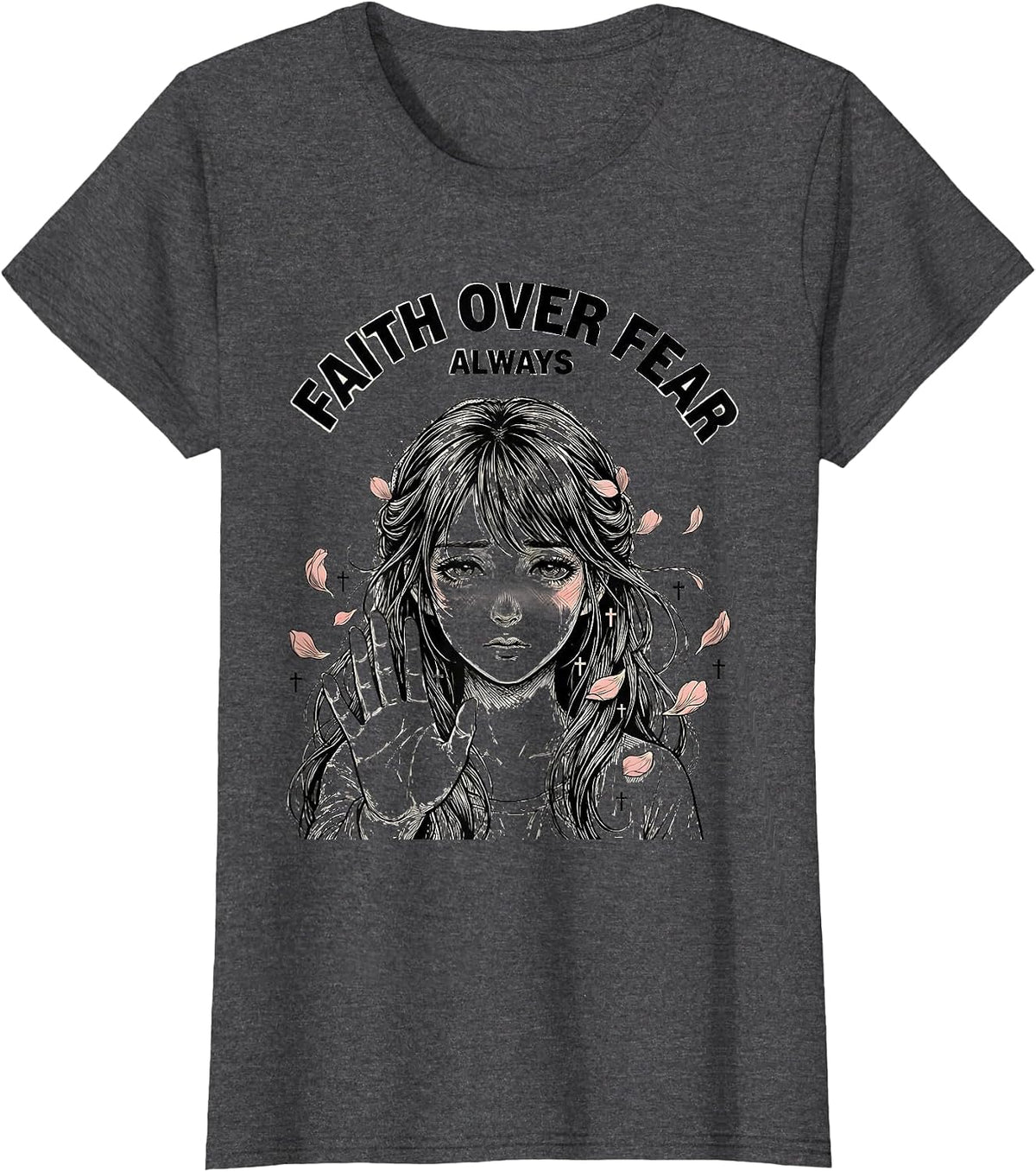 Women's Not Today Satan Faith Over Fear Always Design T-Shirt - Dark Heather Grey