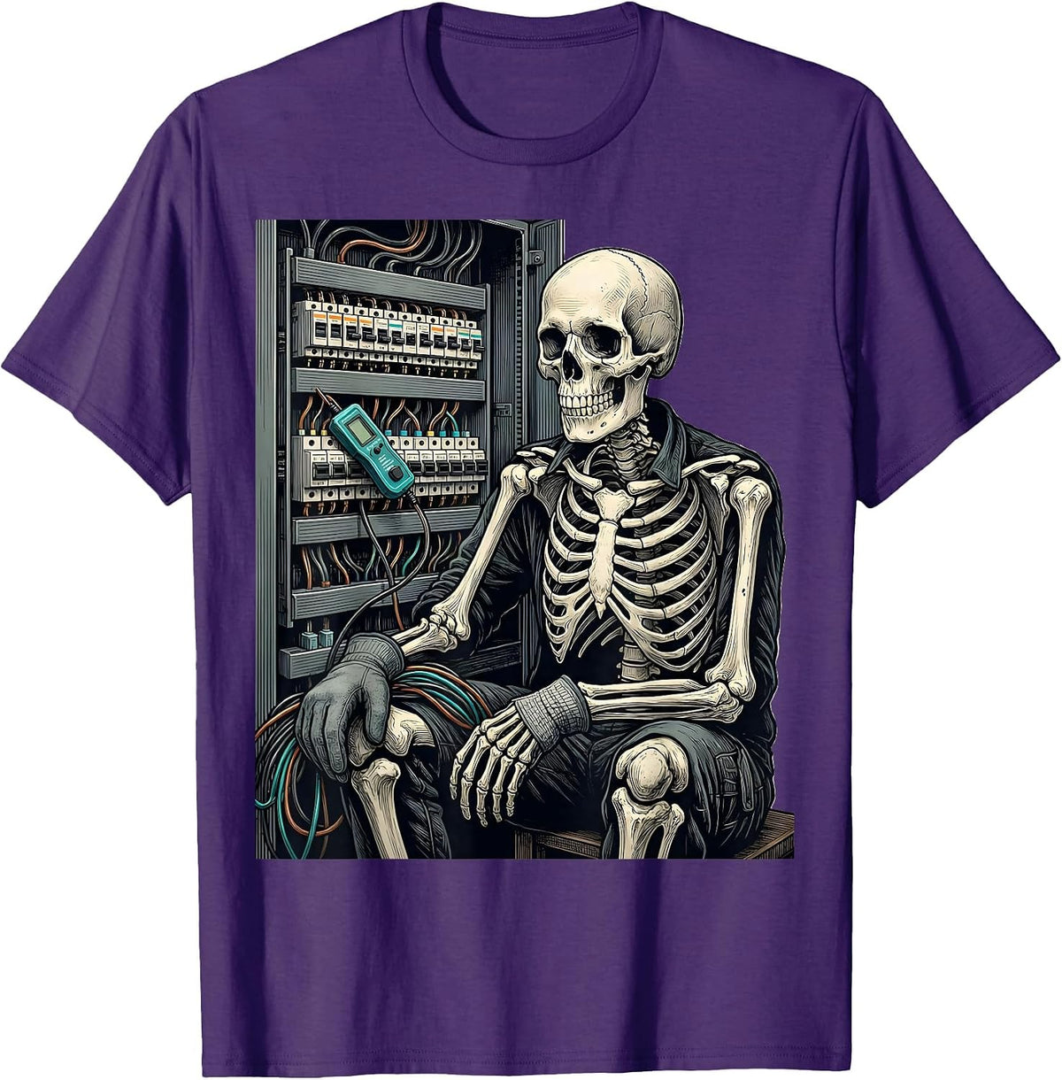 Skeleton Electrician Sign Painter Humor Funny T-Shirt - Purple
