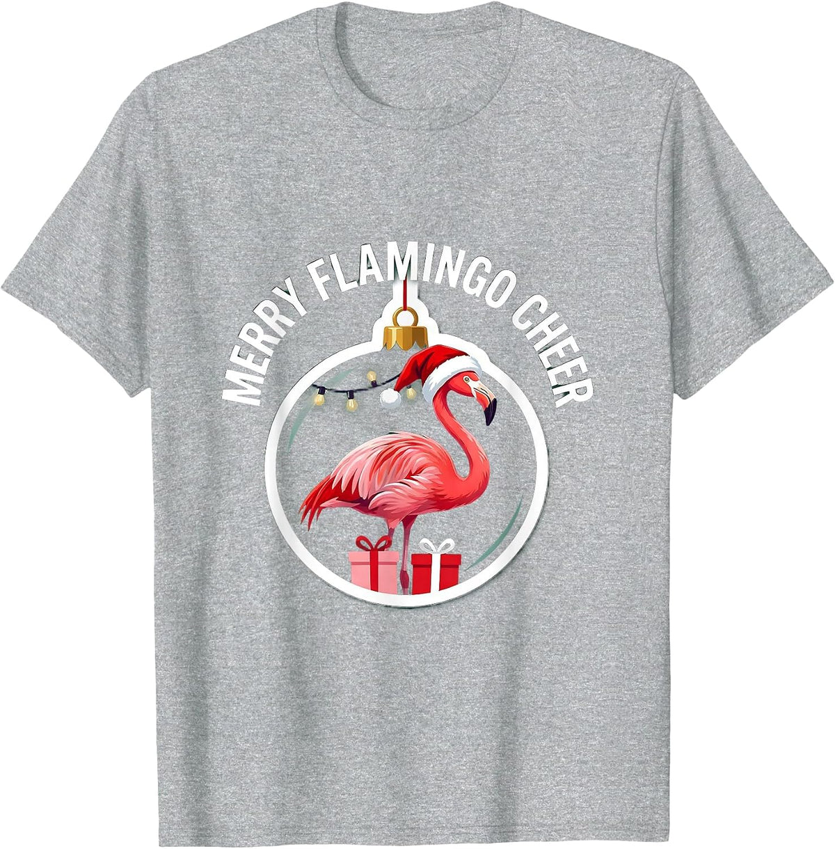 Men's Merry Flamingo Cheer Funny Flamingo Christmas in July T-Shirt - Heather Grey