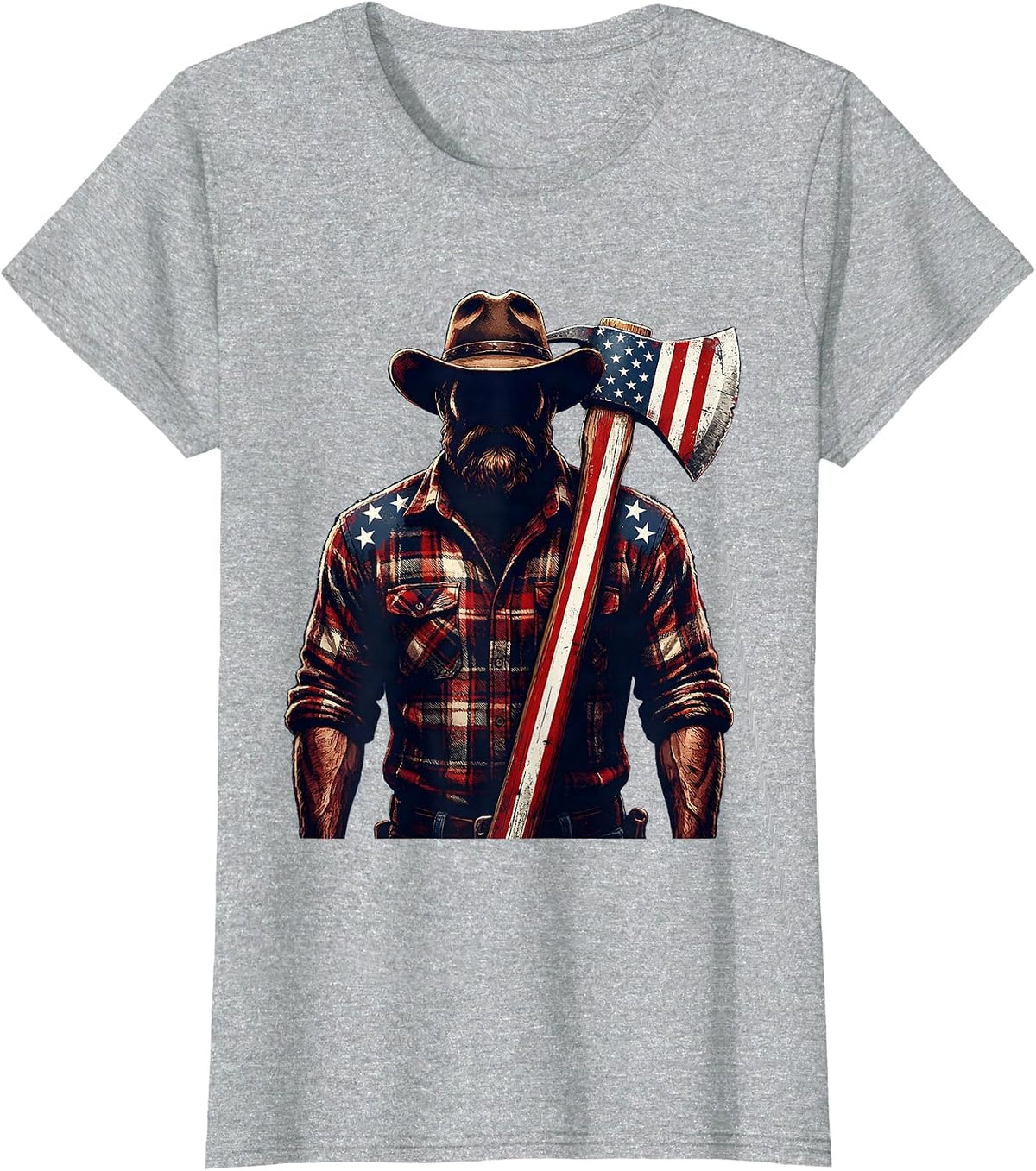 Rugged Lumberjack American Flag Axe Graphic T-Shirt - Heather Grey