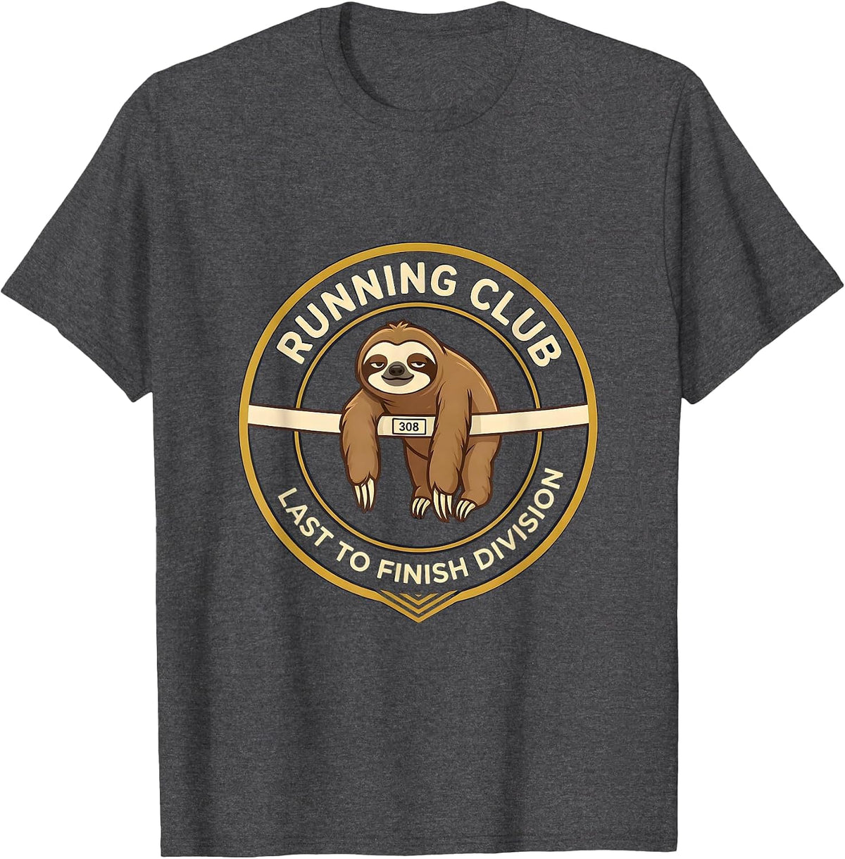Men's Running Club Last To Finish Division Funny Sloth Lover Humor T-Shirt - Dark Heather Grey