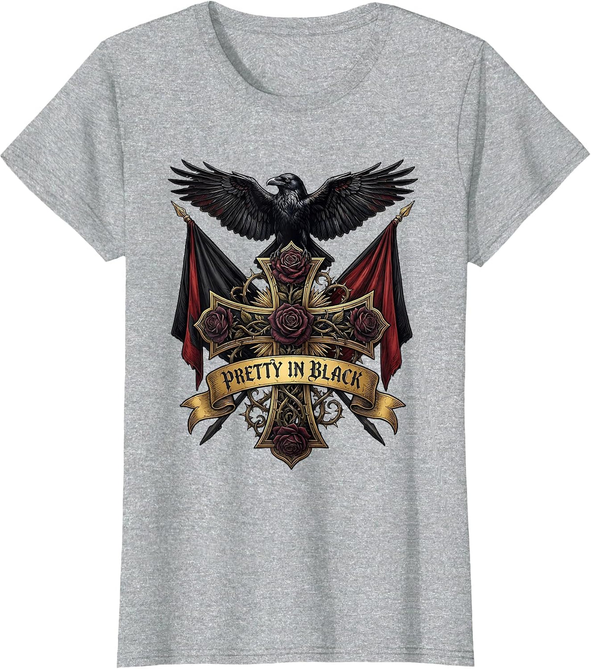 Pretty in Black Goth Aesthetic Women's Design T-Shirt - Heather Grey