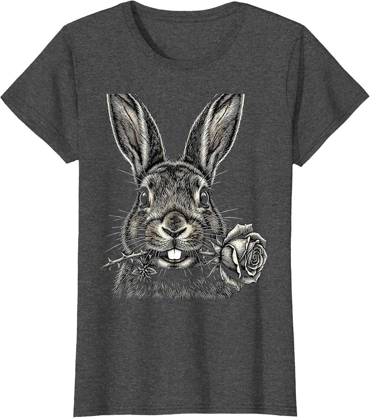 Women's Creepy Cute Rabbit Alt Goth Horror Aesthetic T-Shirt - Dark Heather Grey
