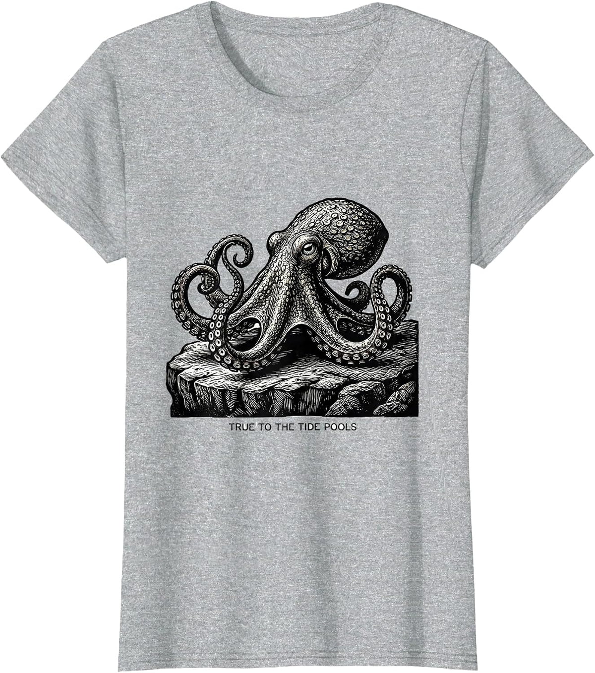 Women's True to the Tide Pools Vintage Octopus Japanese Sea Animal T-Shirt - Heather Grey