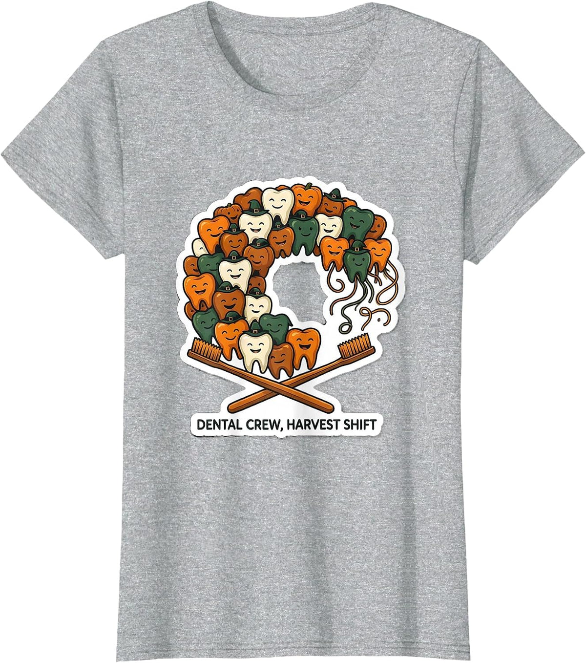 Women's Dental Crew Harvest Shift Funny Dental Team Holiday Crew T-Shirt - Heather Grey