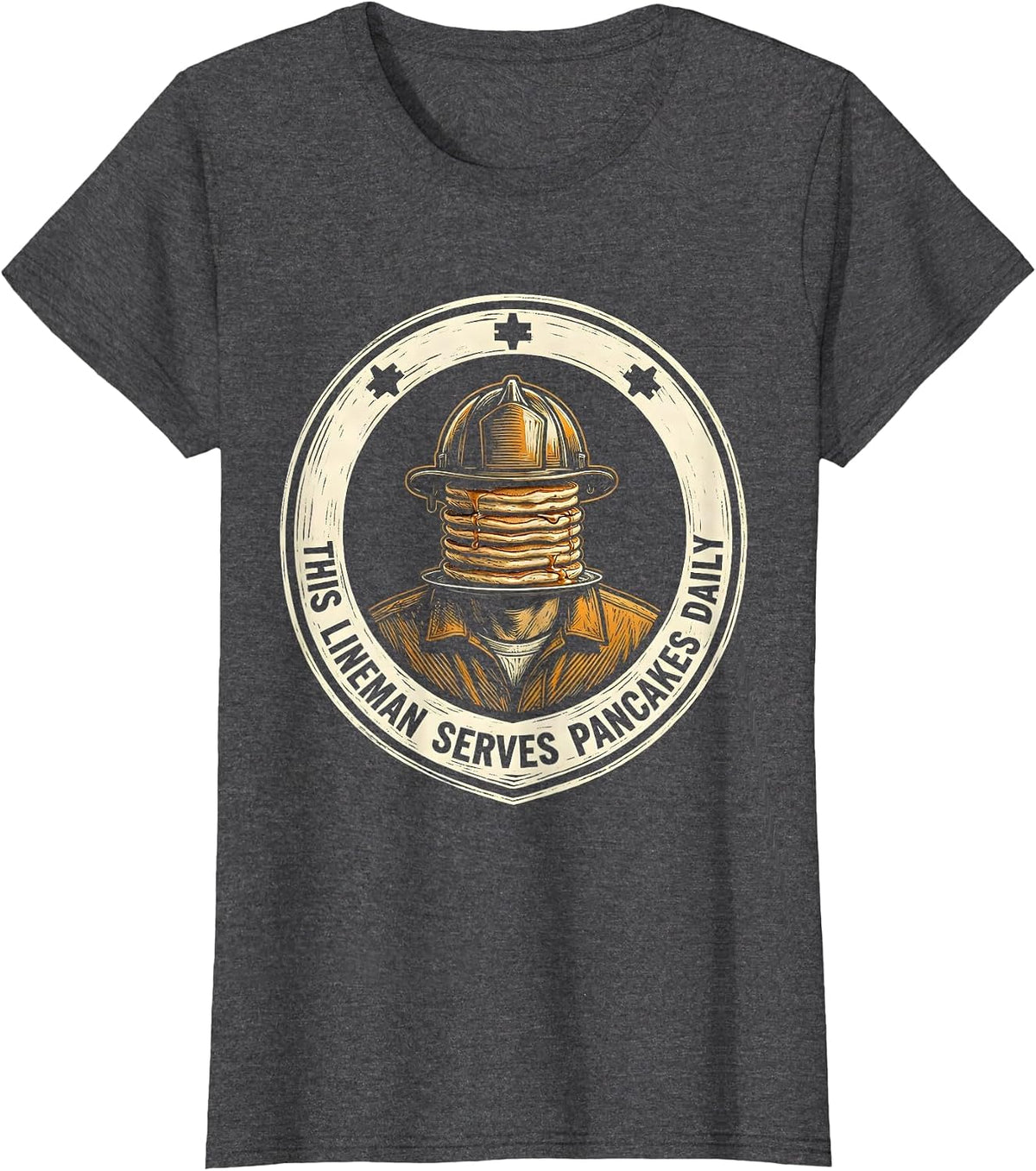 Women's This Lineman Serves Pancakes Daily Funny Football Lineman T-Shirt - Dark Heather Grey