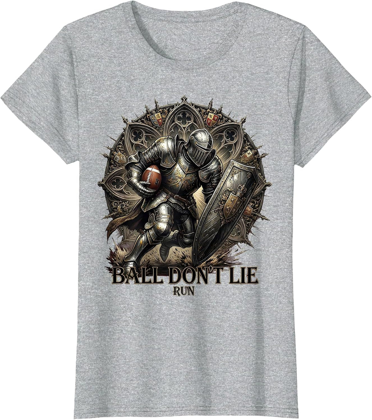 Run The Dang Ball Football Graphic Design T-Shirt - Heather Grey