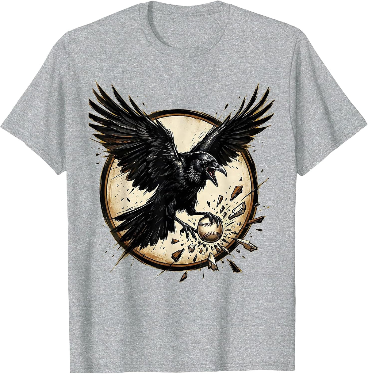 Men's Crow Catching a Baseball Smash Graphic T-Shirt - Heather Grey