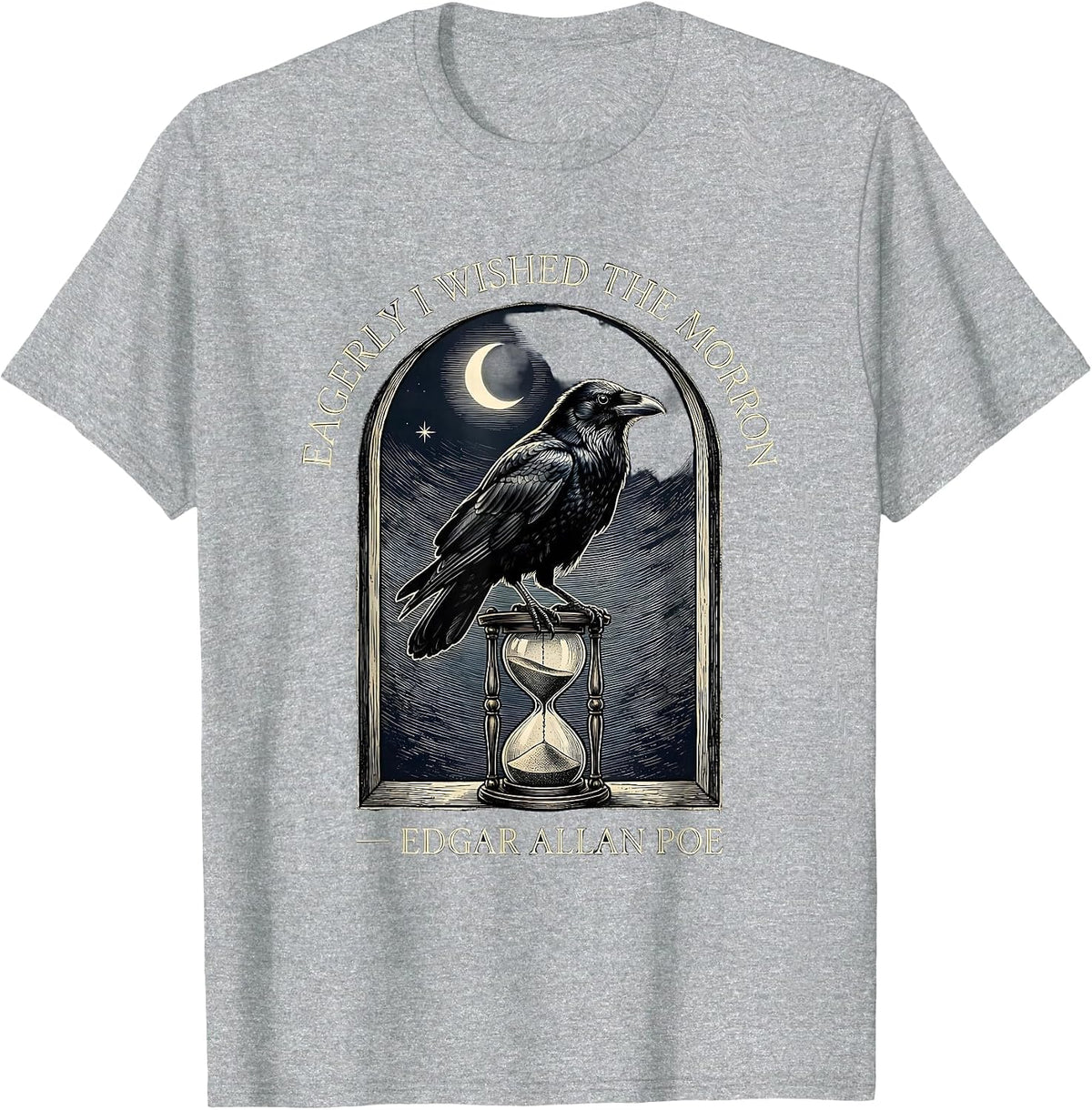 Men's Eagerly I Wished The Morrow — Edgar Allan Poe Vintage T-Shirt - Heather Grey