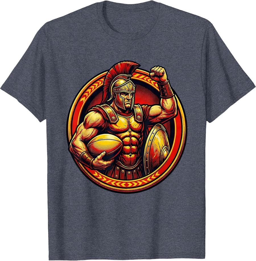 Ancient Warrior Rugby Player Graphic Design T-Shirt - Heather Blue