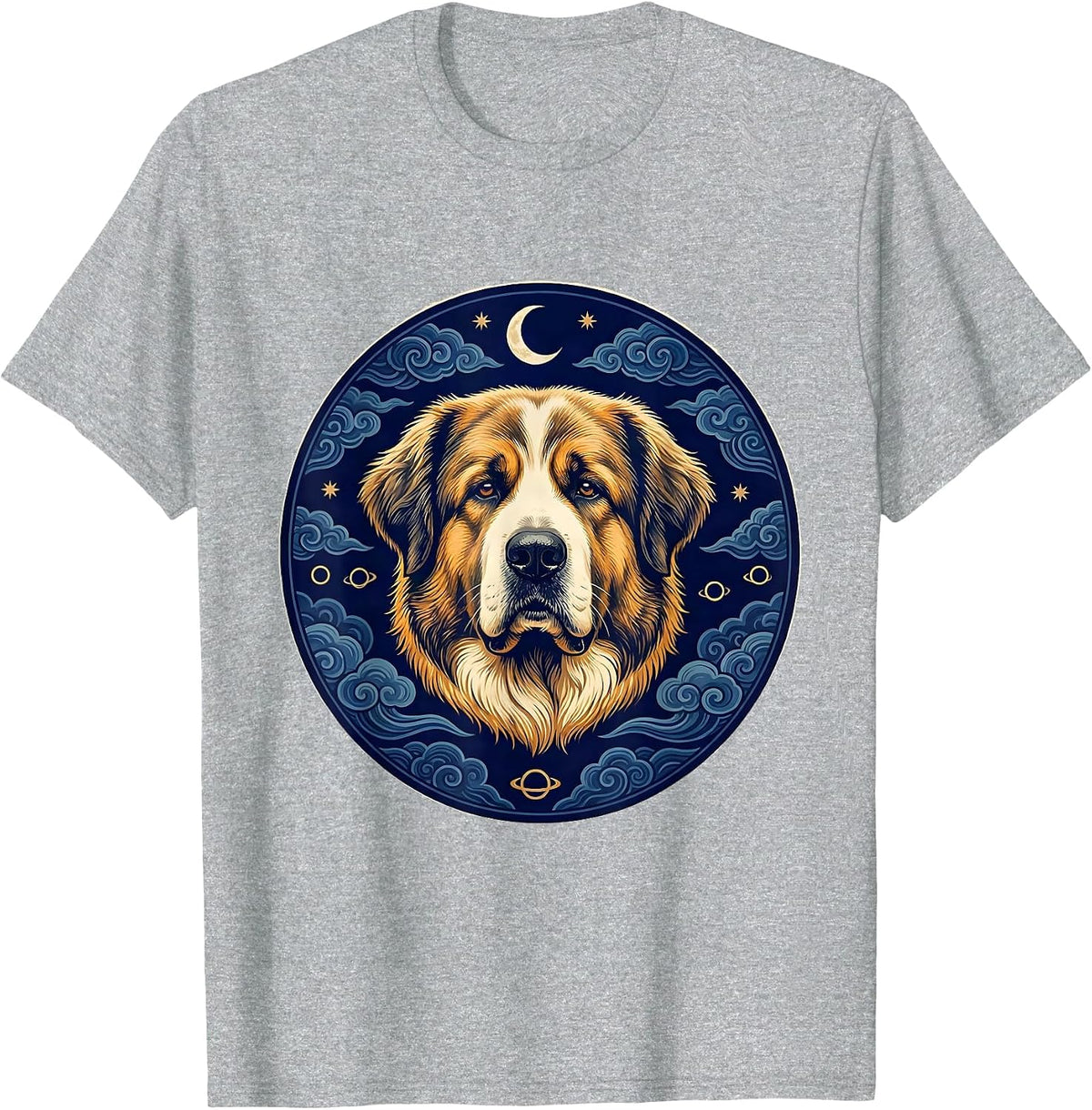 Men's Great Pyrenees Ukiyo-e Dog Breed Portrait Starry Night Style T-Shirt - Heather Grey