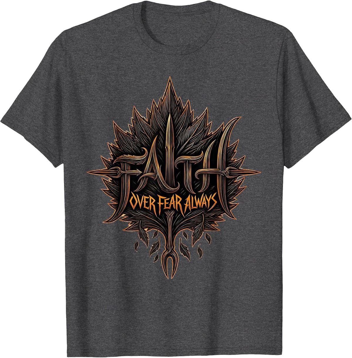 Faith Over Fear Fall Edition Falling Leaves Design T-Shirt - Dark Heather Grey