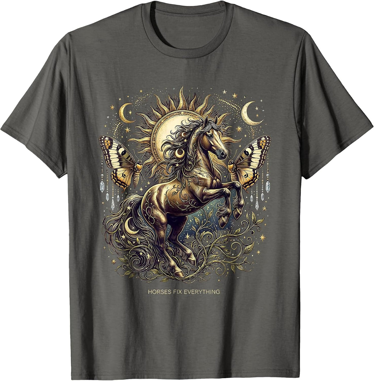Men's Horses Fix Everything Equestrian Design T-Shirt - Asphalt Grey