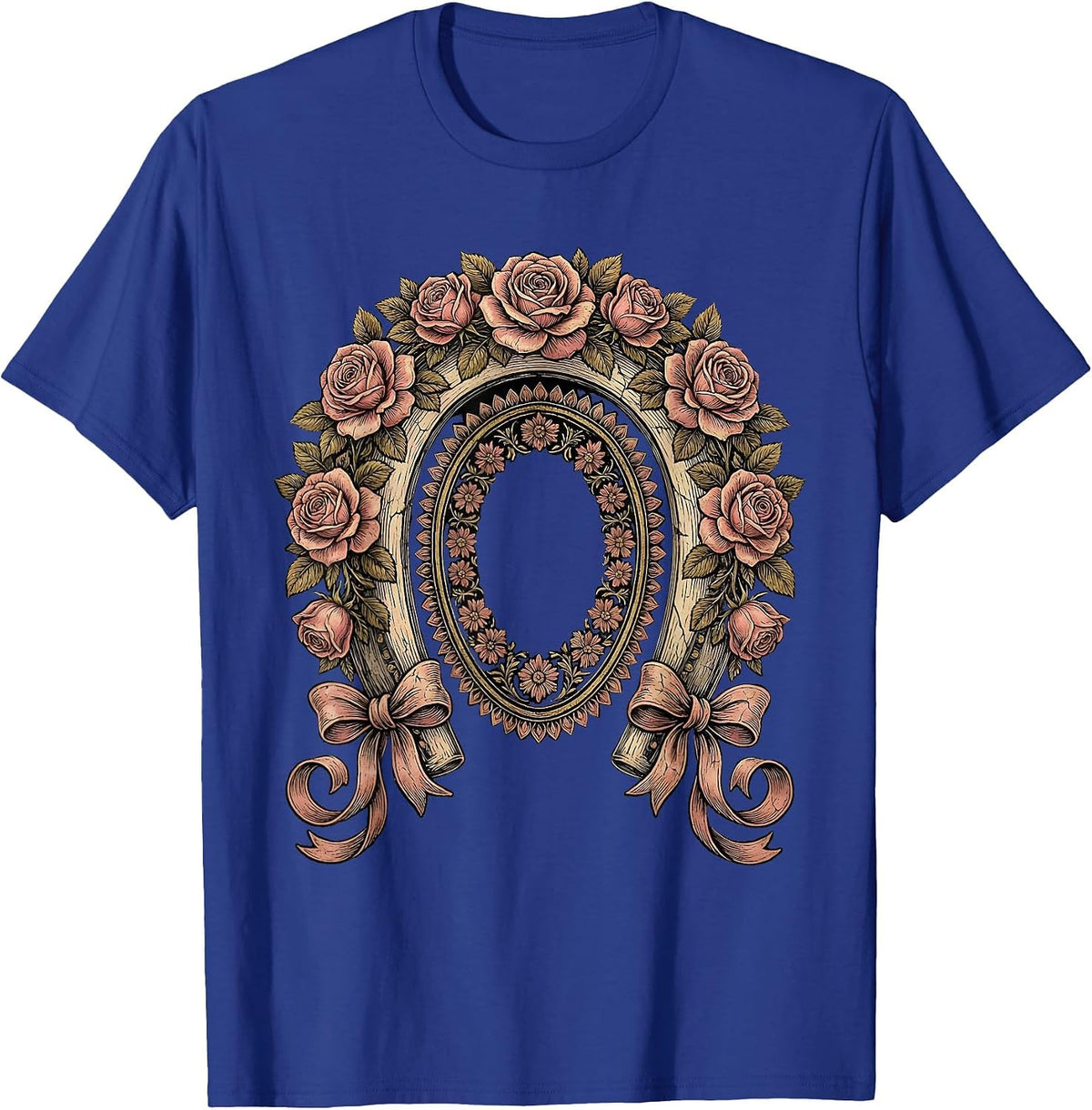 Floral Horseshoe Roses Derby Fashion Design T-Shirt - Royal Blue