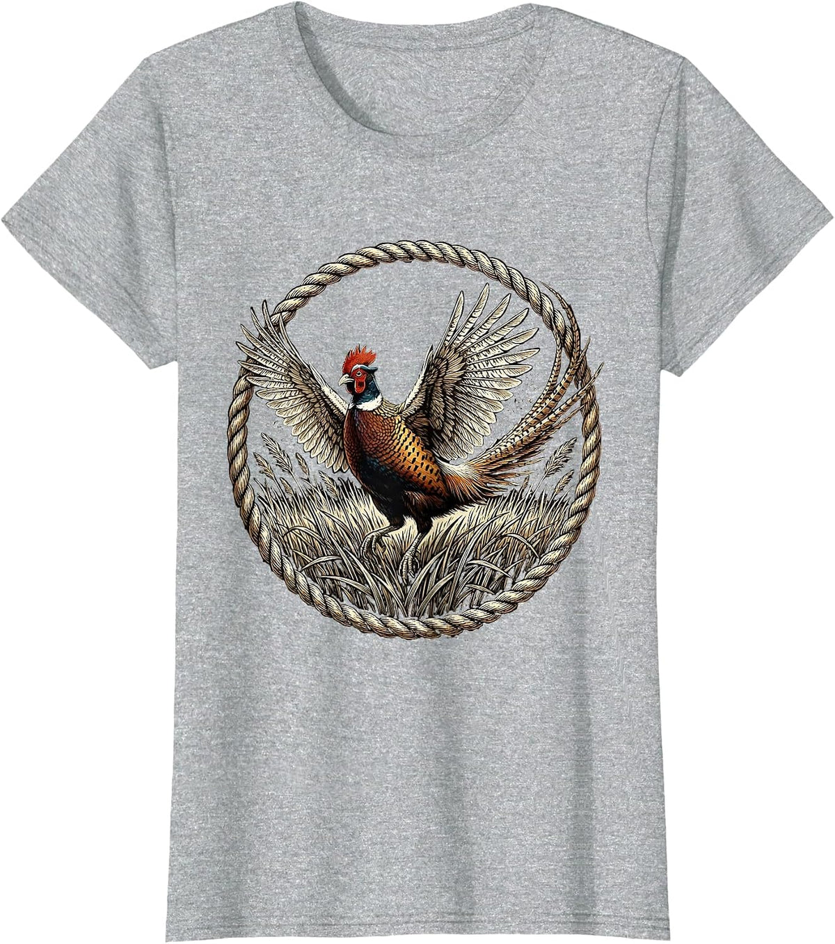 Pheasant Flush Hunting Wildlife Illustration T-Shirt - Heather Grey