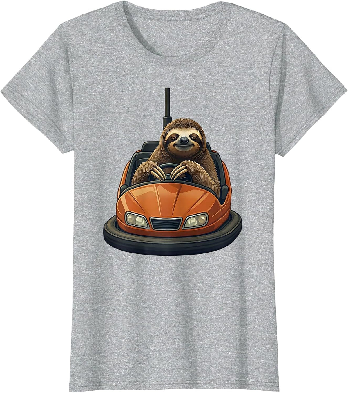 Women's Sleepy Sloth Bumper Car Funny Animal Design T-Shirt - Heather Grey