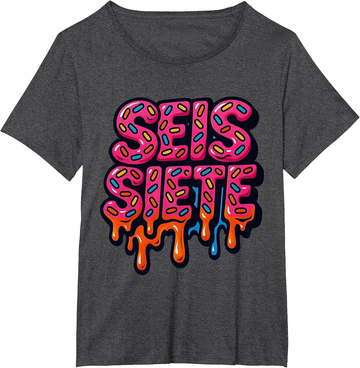 67 Six Seven SEIS Seven Spanish Brainrot Viral Meme T-Shirt - Dark Heather Grey