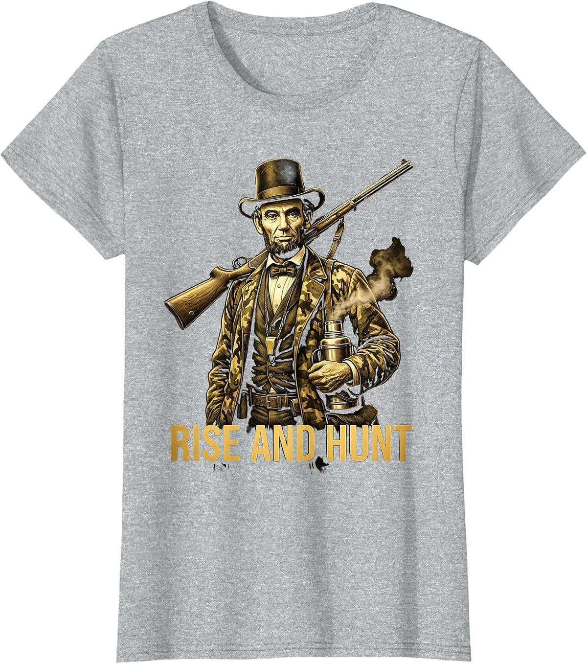 Rise and Hunt Hunting Graphic Design T-Shirt - Heather Grey