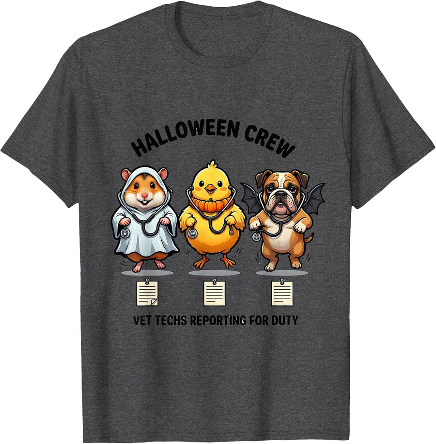 Men's Halloween Crew, Vet Techs Reporting For Duty Vet Tech T-Shirt - Dark Heather Grey